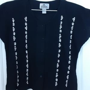 IZAMAL, Cotton, Size 38, Sleeveless  Button Front SS Cardigan w White Floral